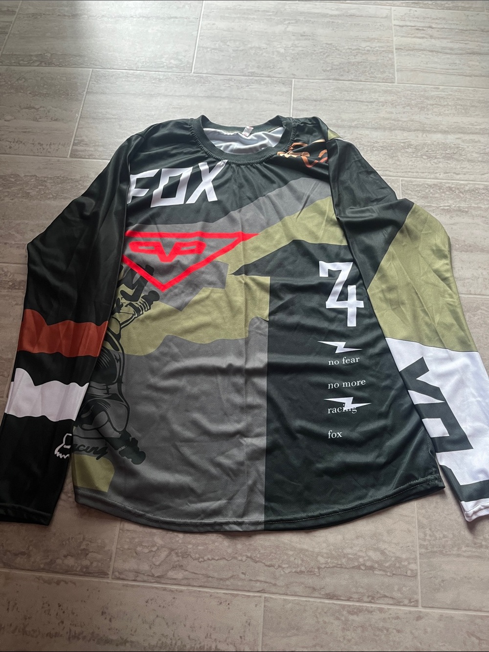 Fox Men’s Long Sleeve MX Jersey in Black, Olive & Red Accent
